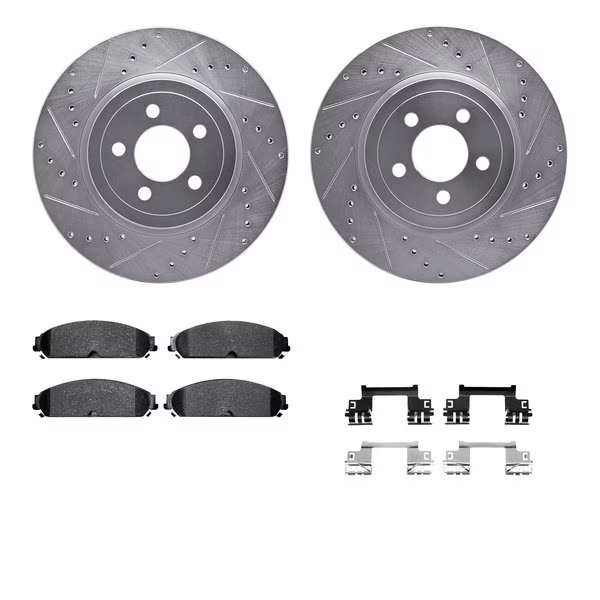 7312-39038, Rotors-Drilled, Slotted-SLV w/3000 Series Ceramic Brake Pads incl. Hardware, Zinc Coat, Dynamic Friction Co, Mfr#: 7312-39038